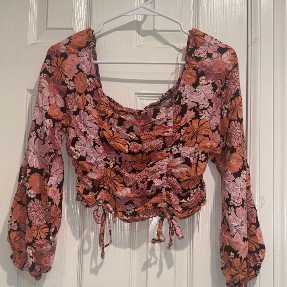 Floral Ruched Women's Top - Pink and Black